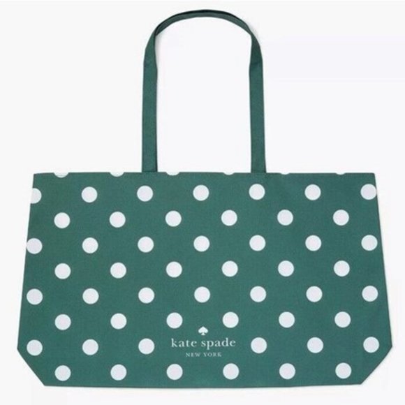 kate spade Handbags - Kate Spade Green-White Polka Dots Canvas Tote XL Bag